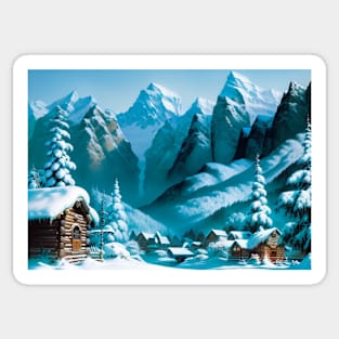 Christmas Scene - Log Cabins in the Snow Sticker